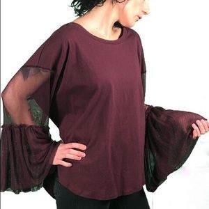 MESH SLEEVE FRENCH TERRY TOP